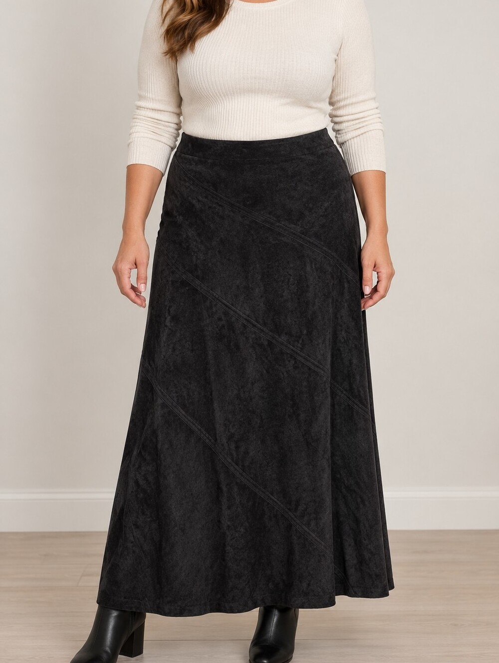 Cato Womens Moleskin Maxi Skirt 18W Black Modest No Slit Faux Suede Goth Emo